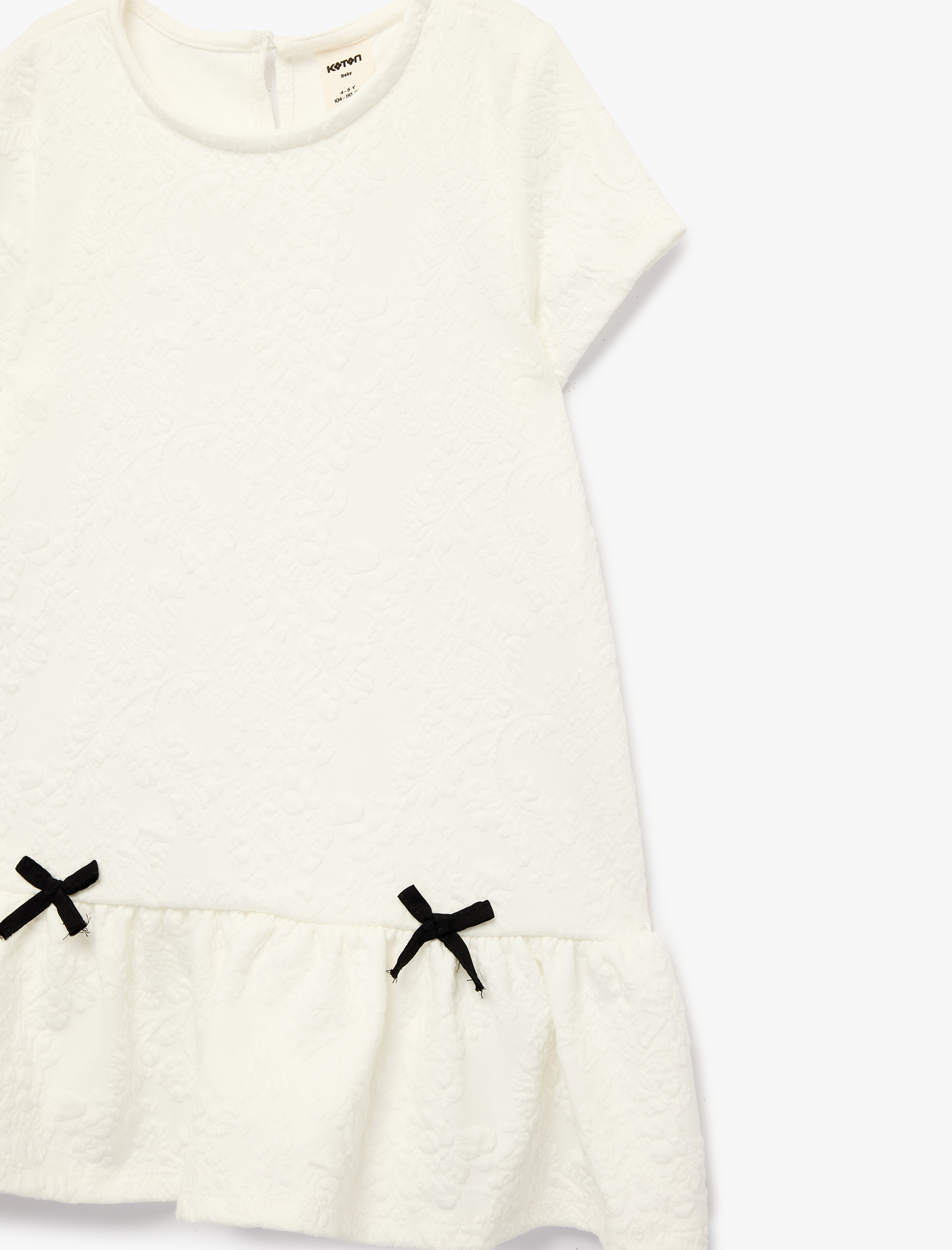  Kız Bebek Bisiklet Yaka Kısa Kollu Fiyonklu Mini Elbise