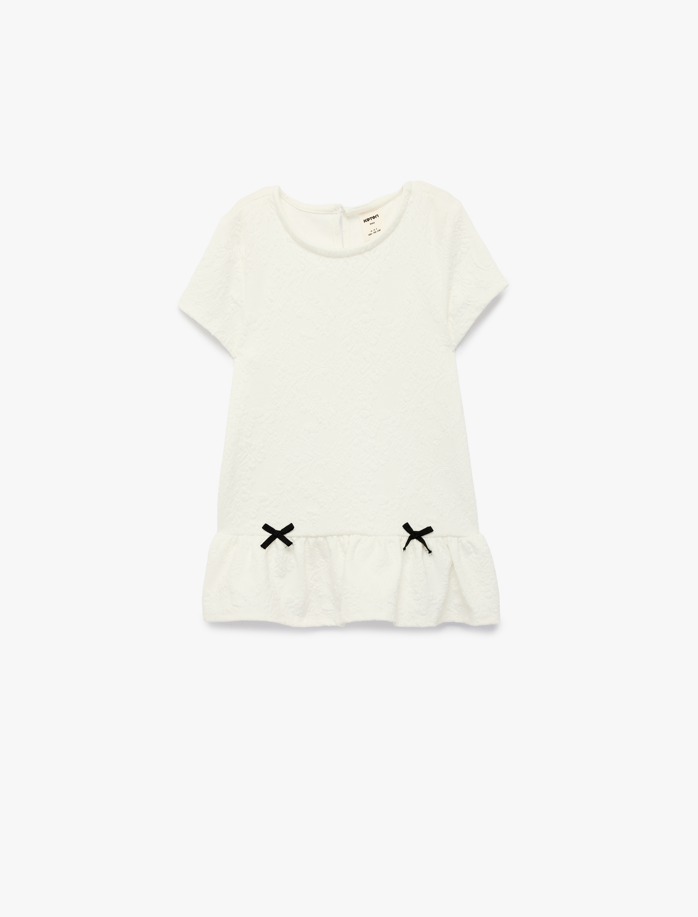  Kız Bebek Bisiklet Yaka Kısa Kollu Fiyonklu Mini Elbise