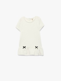 Bisiklet Yaka Kısa Kollu Fiyonklu Mini Elbise