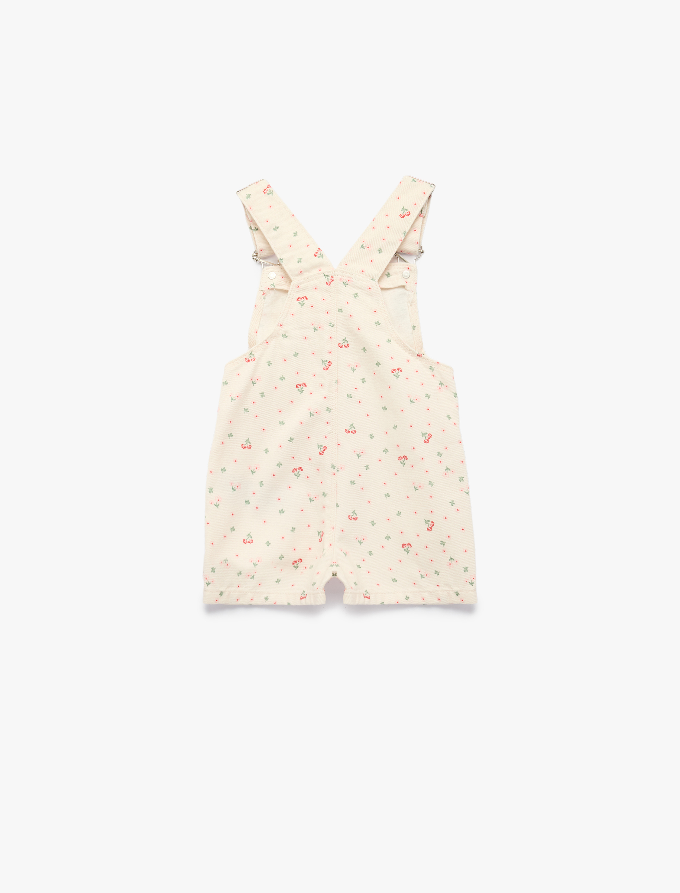  Kız Bebek Pamuklu Kolsuz Kare Yaka A Kesim Çiçekli Denim Salopet