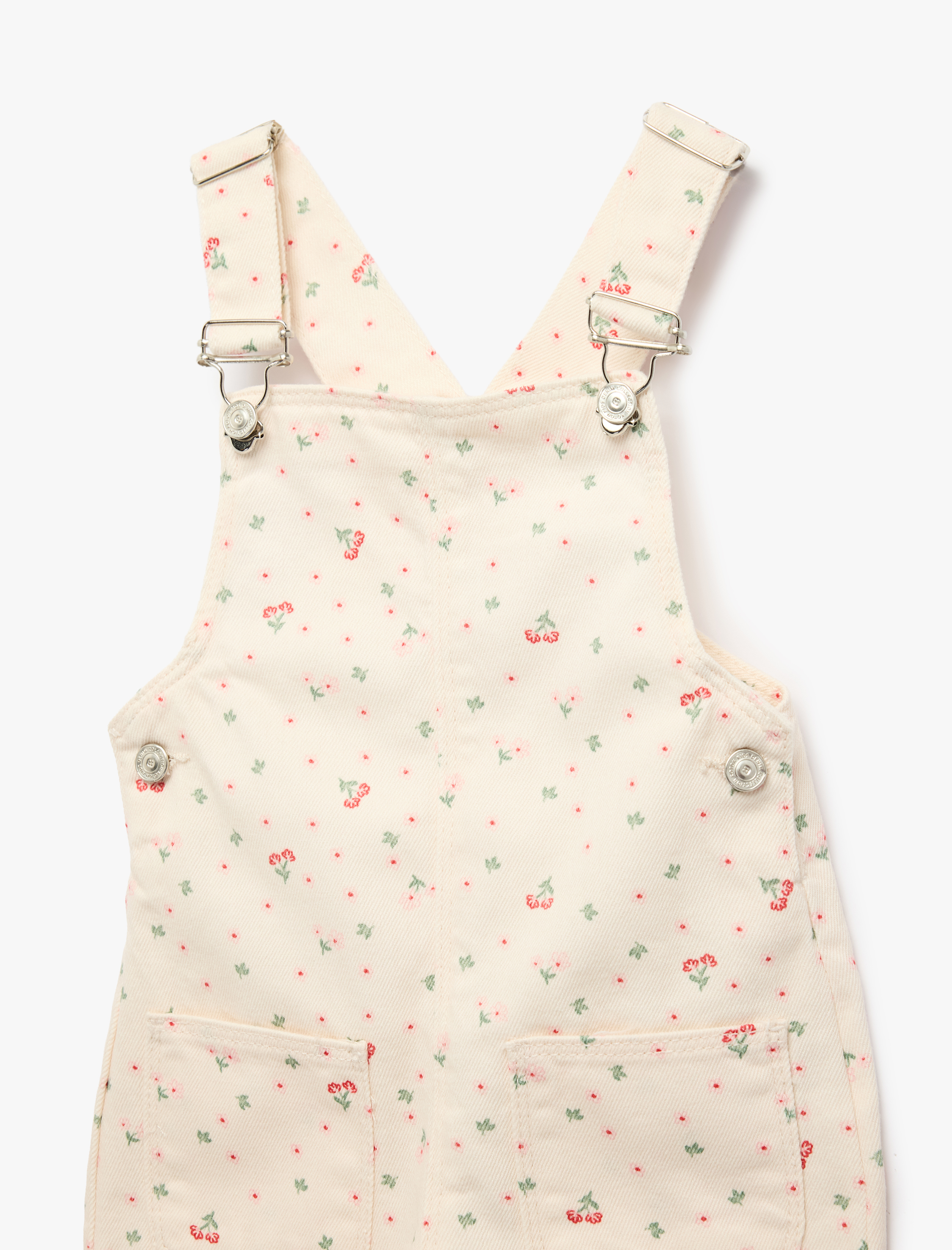  Kız Bebek Pamuklu Kolsuz Kare Yaka A Kesim Çiçekli Denim Salopet