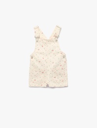 Pamuklu Kolsuz Kare Yaka A Kesim Çiçekli Denim Salopet