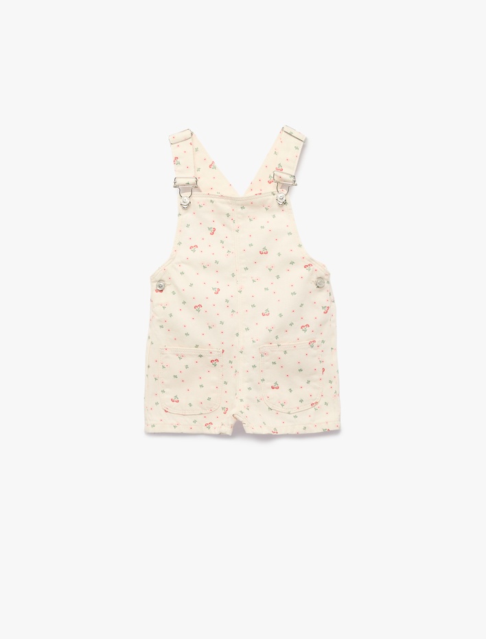 Kız Bebek Pamuklu Kolsuz Kare Yaka A Kesim Çiçekli Denim Salopet