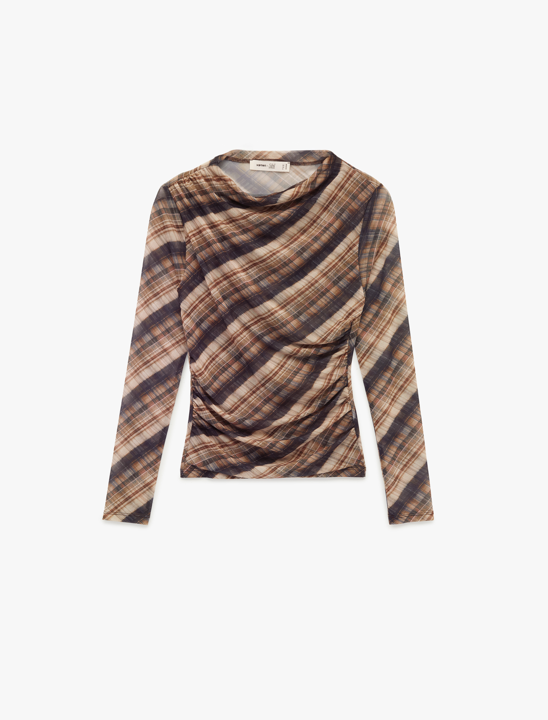   Koton X Sibil Çetinkaya - Slim Fit Uzun Kollu Dik Yaka Ekose Bluz