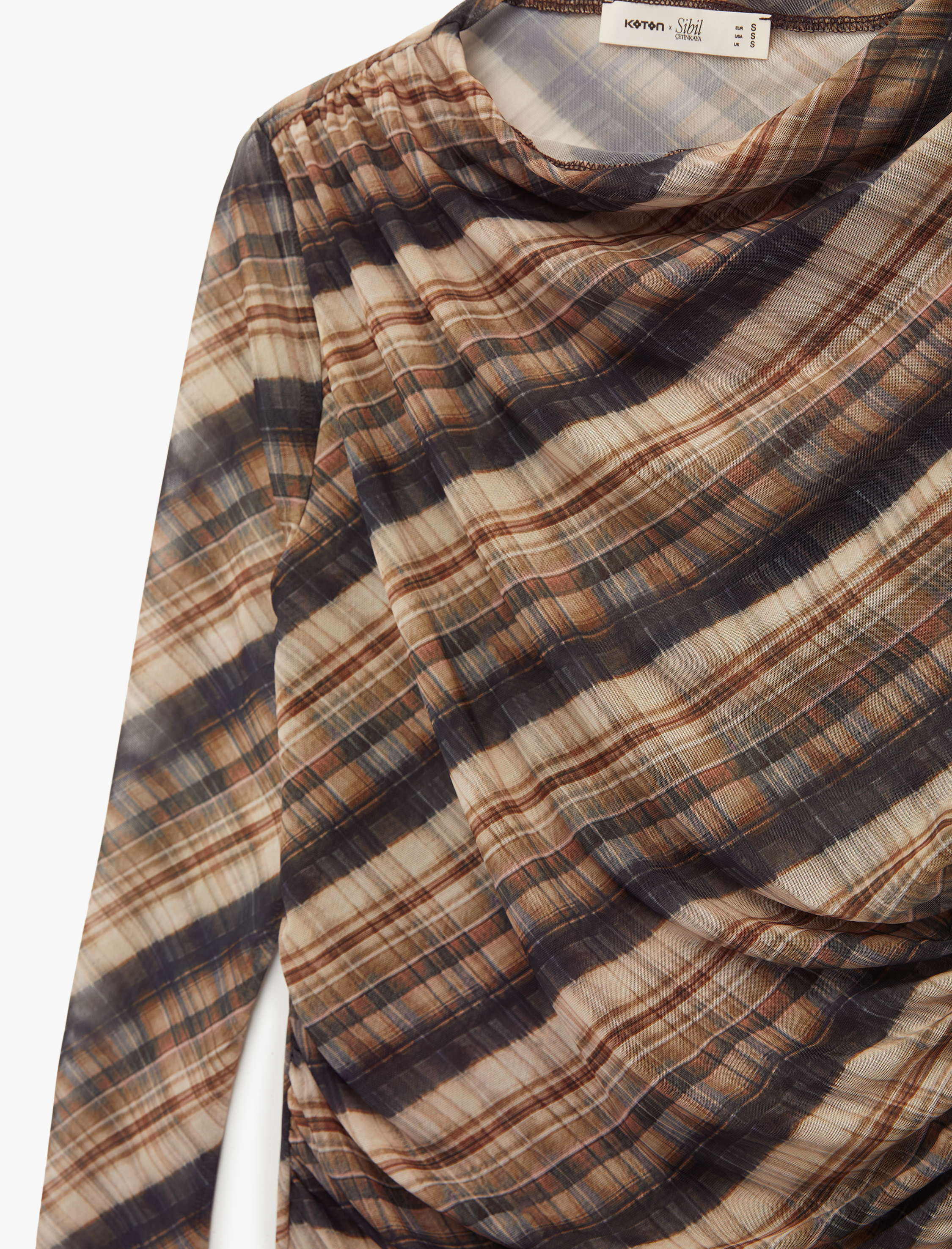   Koton X Sibil Çetinkaya - Slim Fit Uzun Kollu Dik Yaka Ekose Bluz