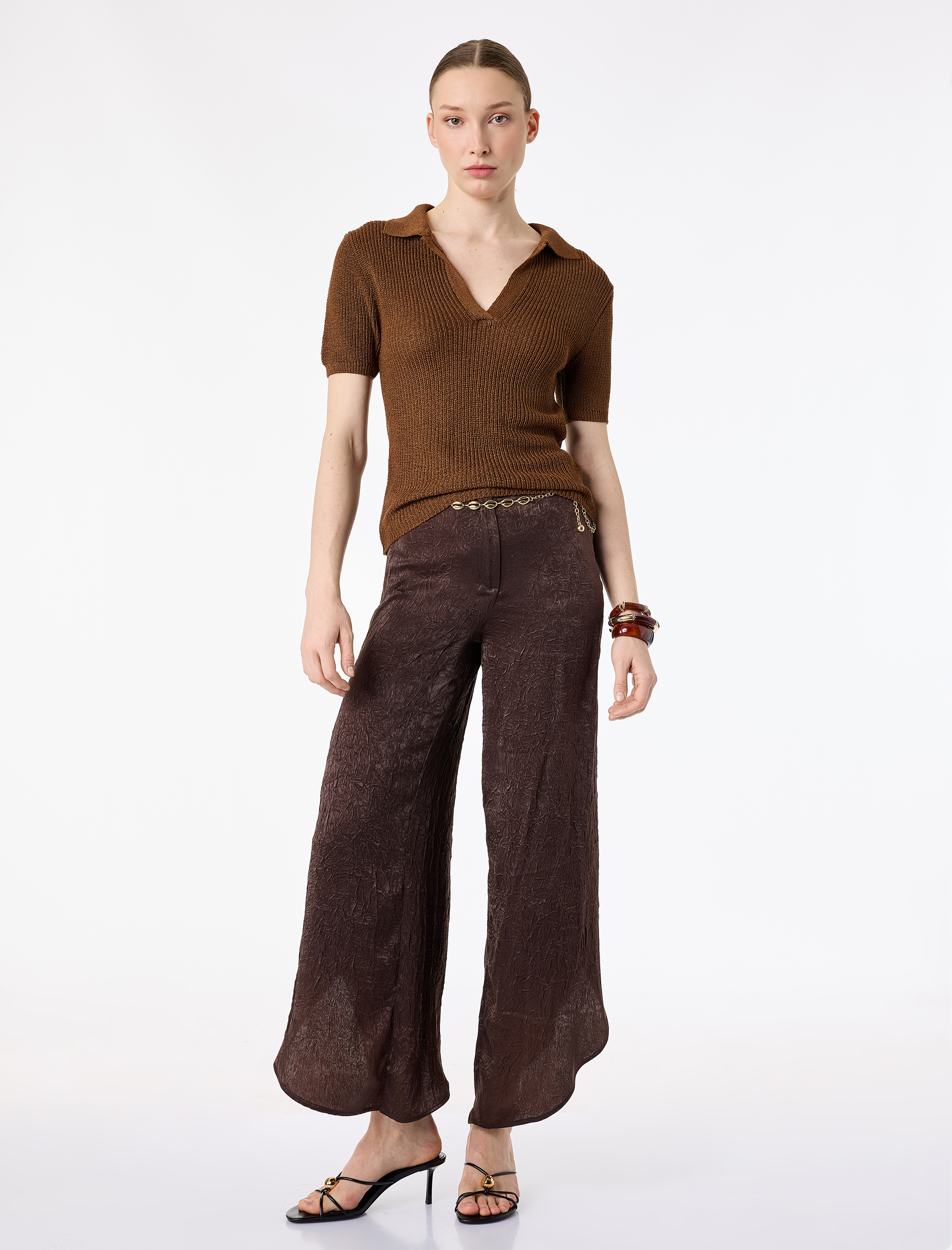   Yüksek Bel Dokulu Fermuarlı Harem Pantolon