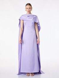 Düz Kesim Kısa Kollu Kayık Yaka Uzun Saten Abiye Elbise