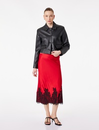 Dantel Detaylı Midi Saten Etek