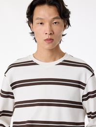 Regular Fit Uzun Kollu Bisiklet Yaka Pamuklu Çizgili Tişört