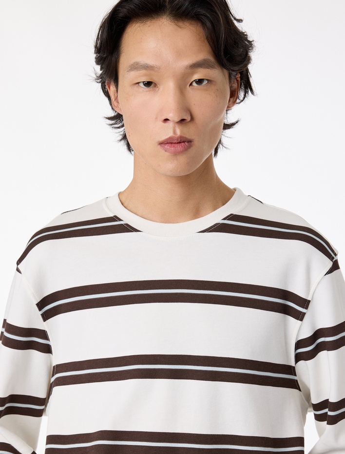  Regular Fit Uzun Kollu Bisiklet Yaka Pamuklu Çizgili Tişört