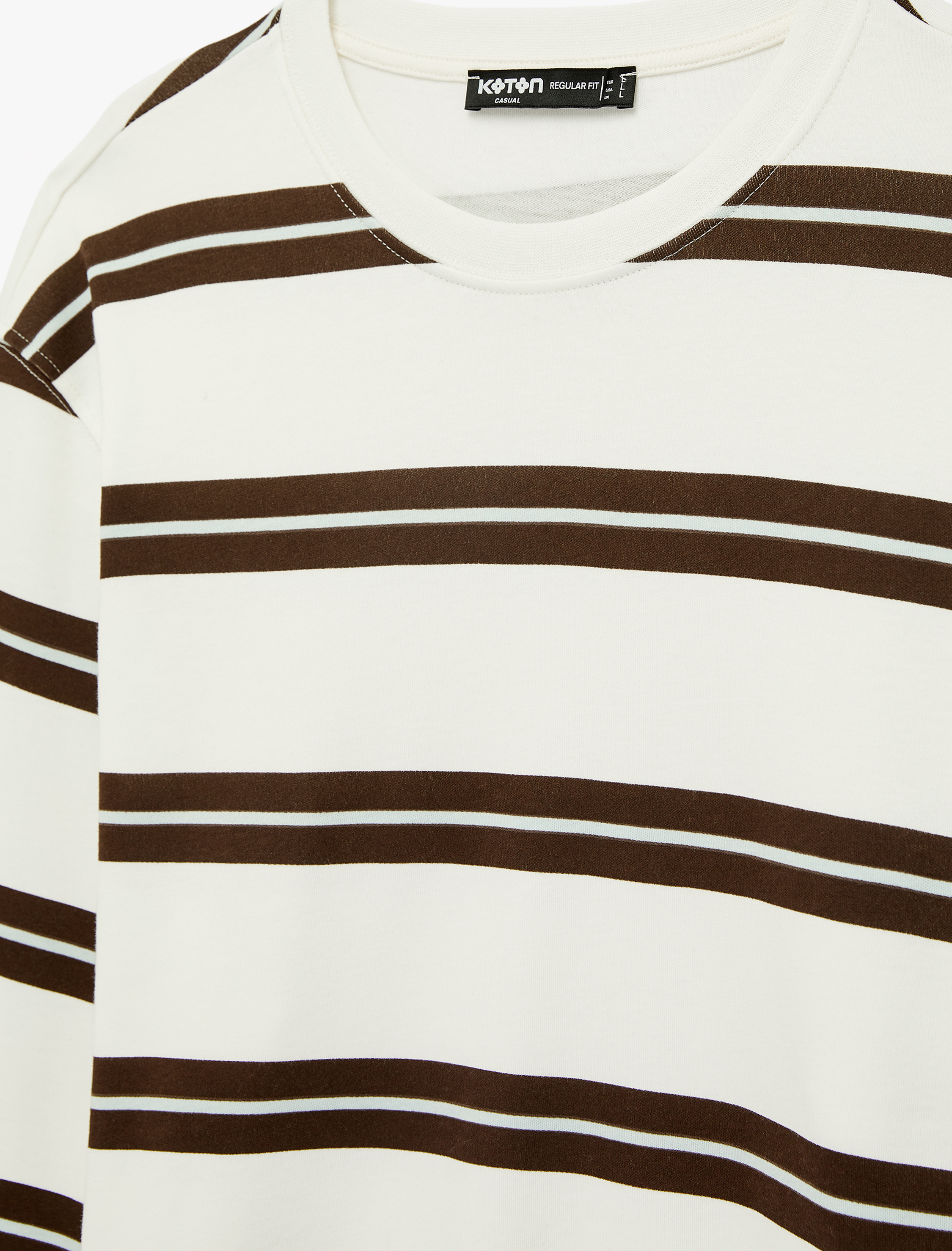   Regular Fit Uzun Kollu Bisiklet Yaka Pamuklu Çizgili Tişört