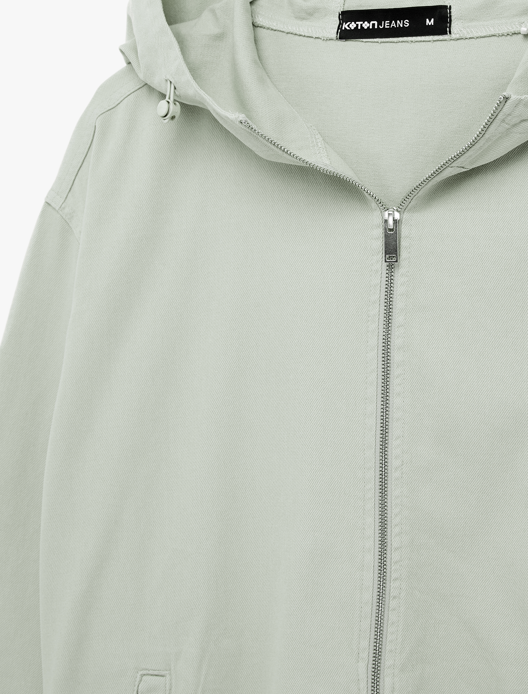   Uzun Kollu Pamuklu Oversize Cepli Fermuarlı Kapşonlu Jean Ceket