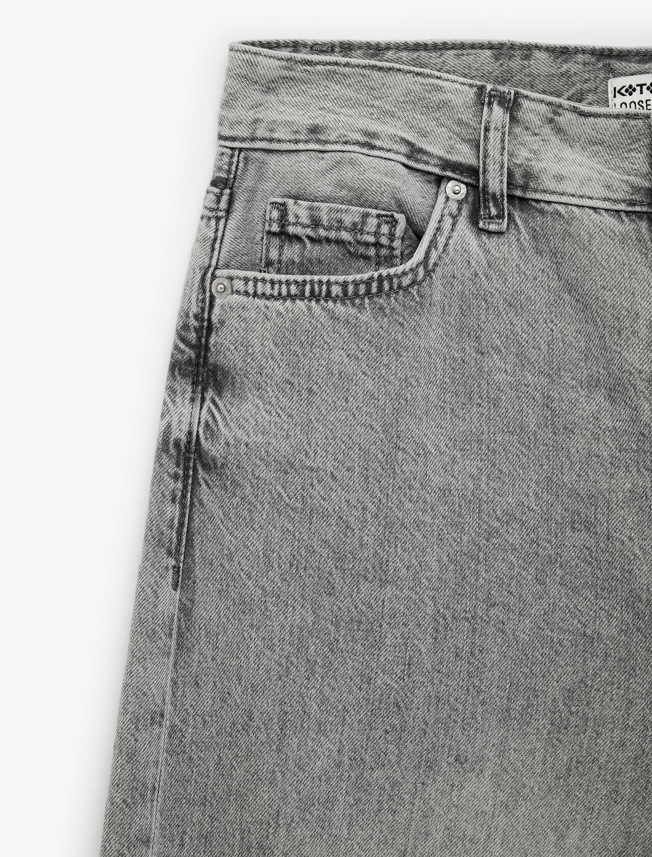   Bol Kalıp Geniş Paça Düğmeli Cepli Yıkamalı Denim Pantolon - Loose Straight Fit Jean