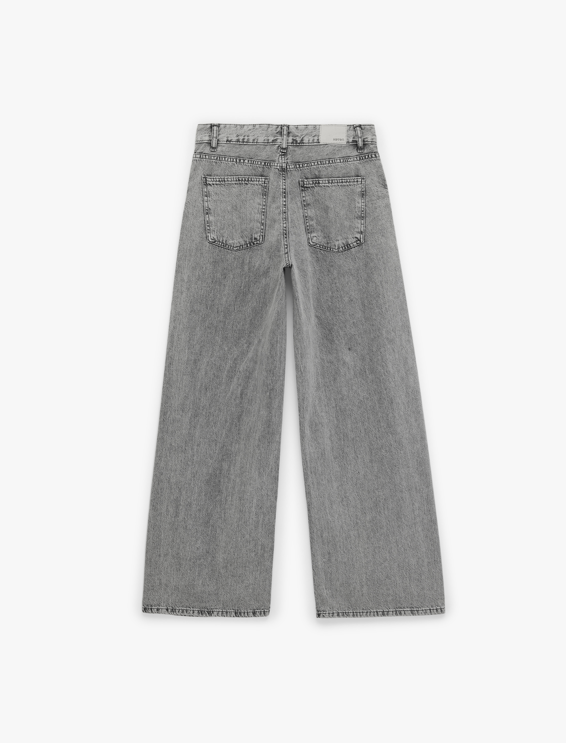   Bol Kalıp Geniş Paça Düğmeli Cepli Yıkamalı Denim Pantolon - Loose Straight Fit Jean