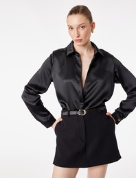 Klasik Yaka Uzun Kollu Saten Gömlek