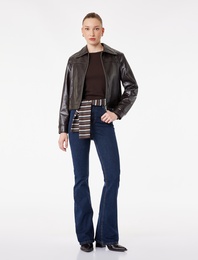 Dar Kalıp Yüksek Bel Düğmeli Cepli İspanyol Paça Denim Pantolon - Flare Jean