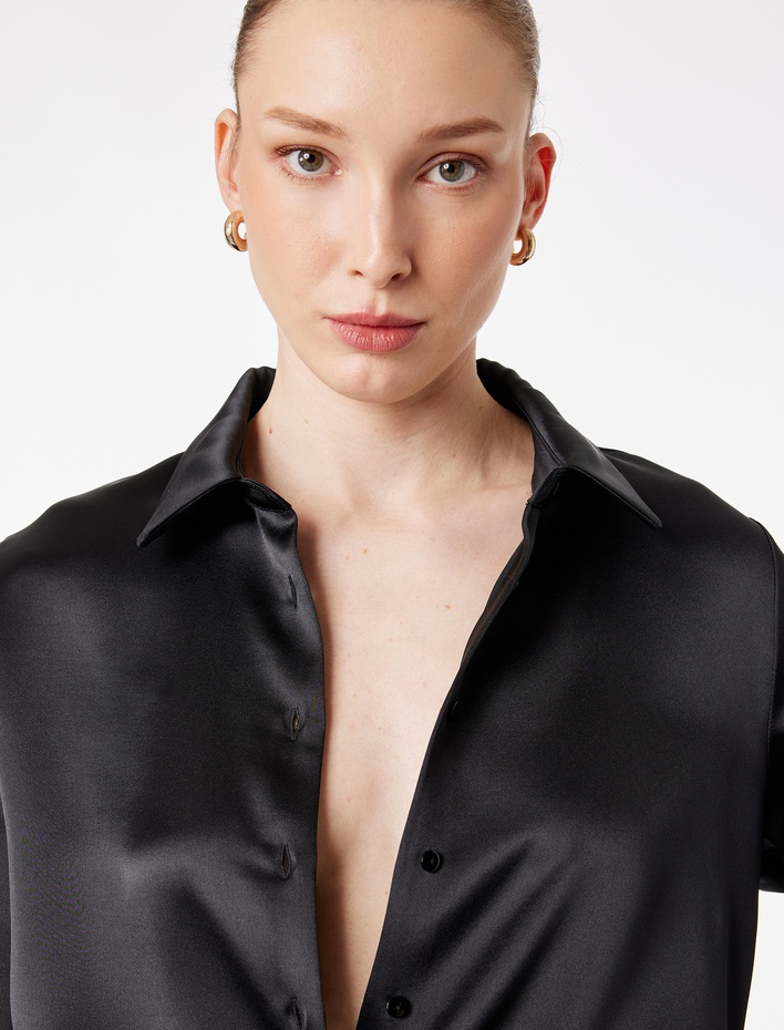  Klasik Yaka Uzun Kollu Saten Gömlek