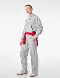 Modal Karışımlı Cepli Nervürlü Bol Paça Pantolon