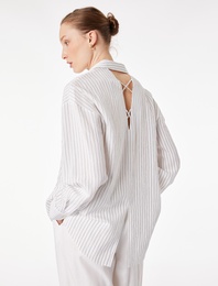 Bol Kalıp Cepli Uzun Kollu Arkası Pencere Detaylı Çizgili Gömlek