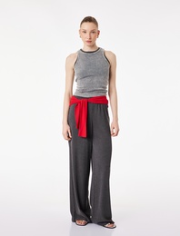 Bürümcük Kumaş Beli Bağcıklı Geniş Paça Pantolon