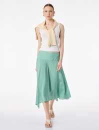 Viskon Kumaş Asimetrik Kesim Çizgili Midi Etek