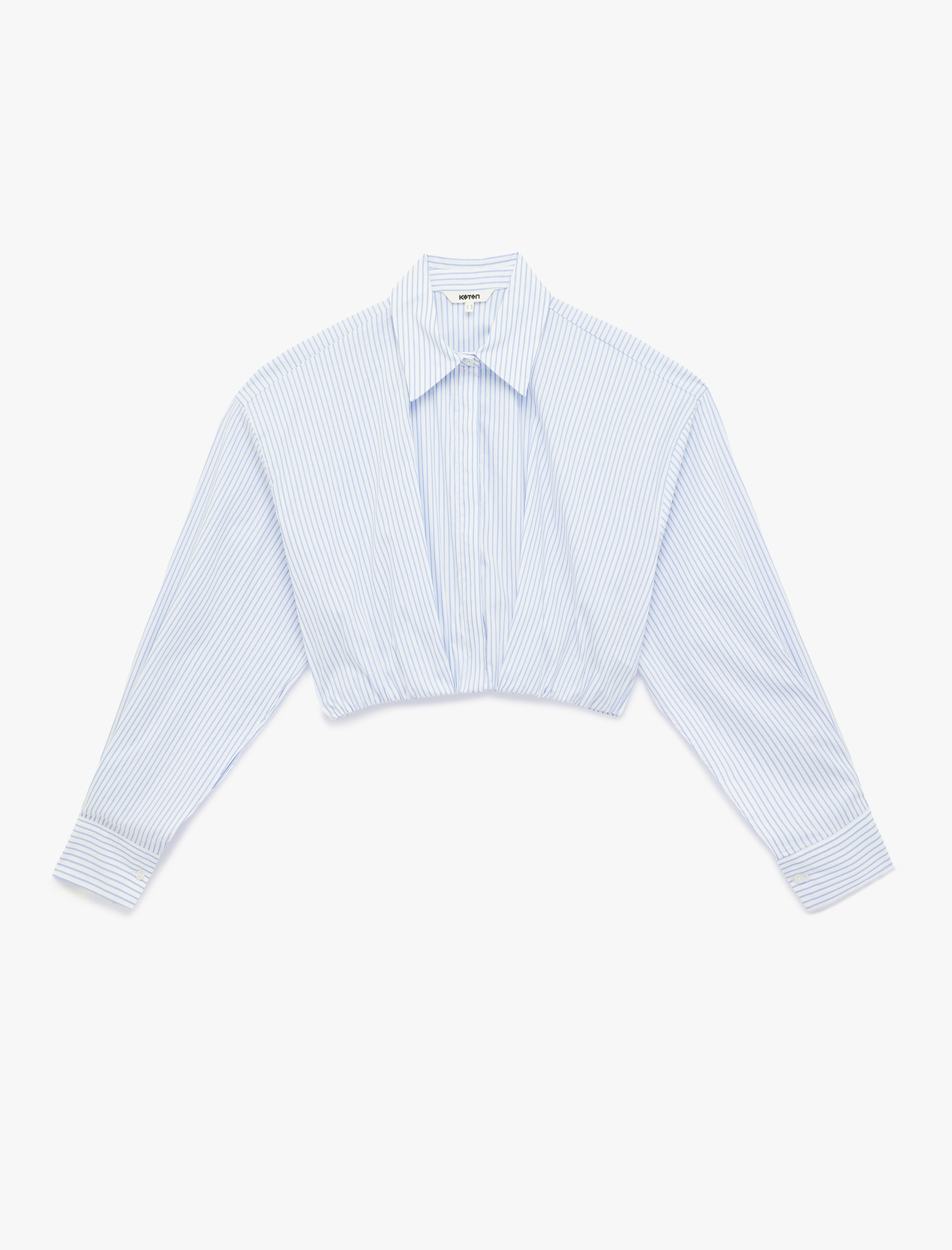   Bol Kalıp Uzun Kollu Klasik Yaka Çizgili Crop Poplin Gömlek