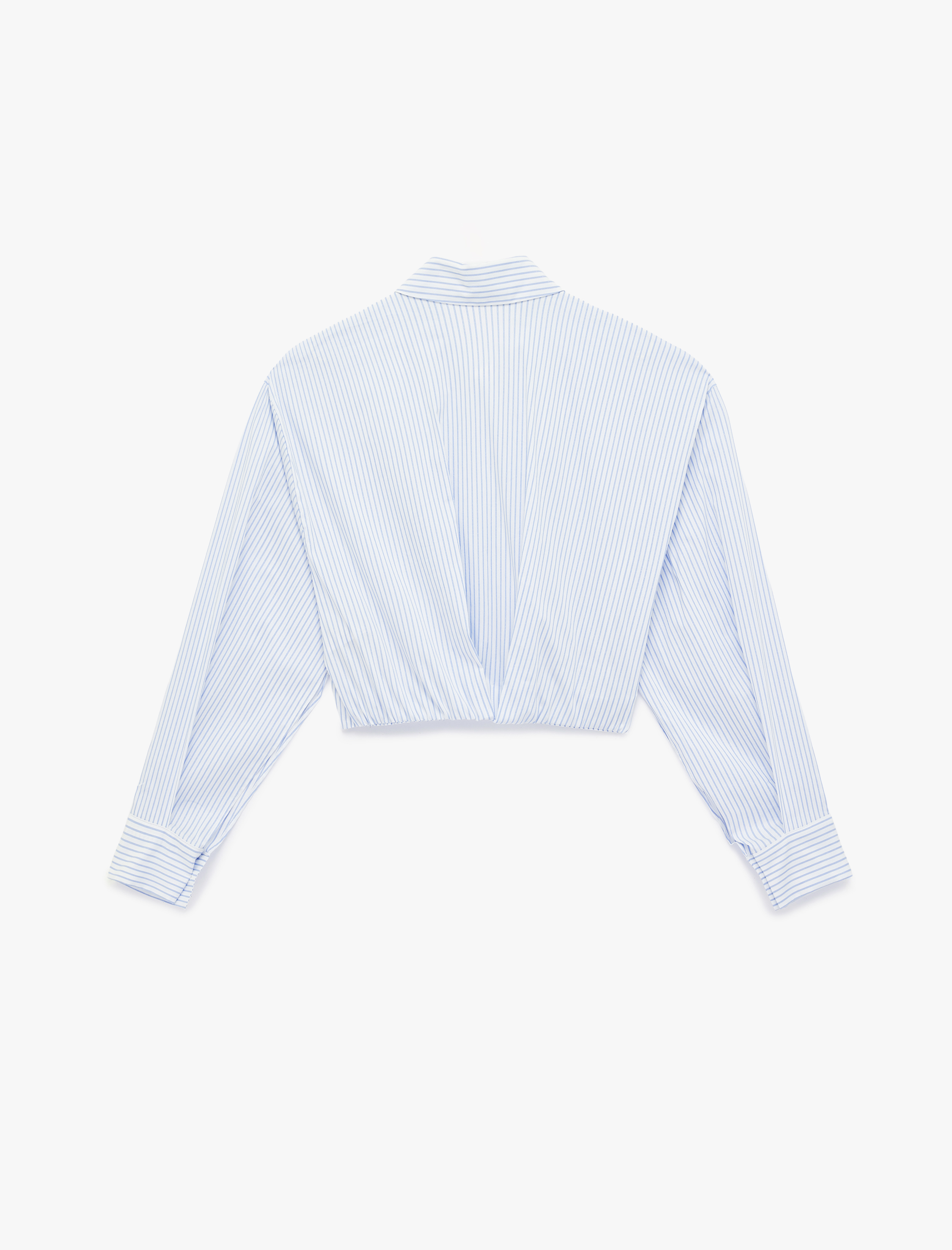   Bol Kalıp Uzun Kollu Klasik Yaka Çizgili Crop Poplin Gömlek