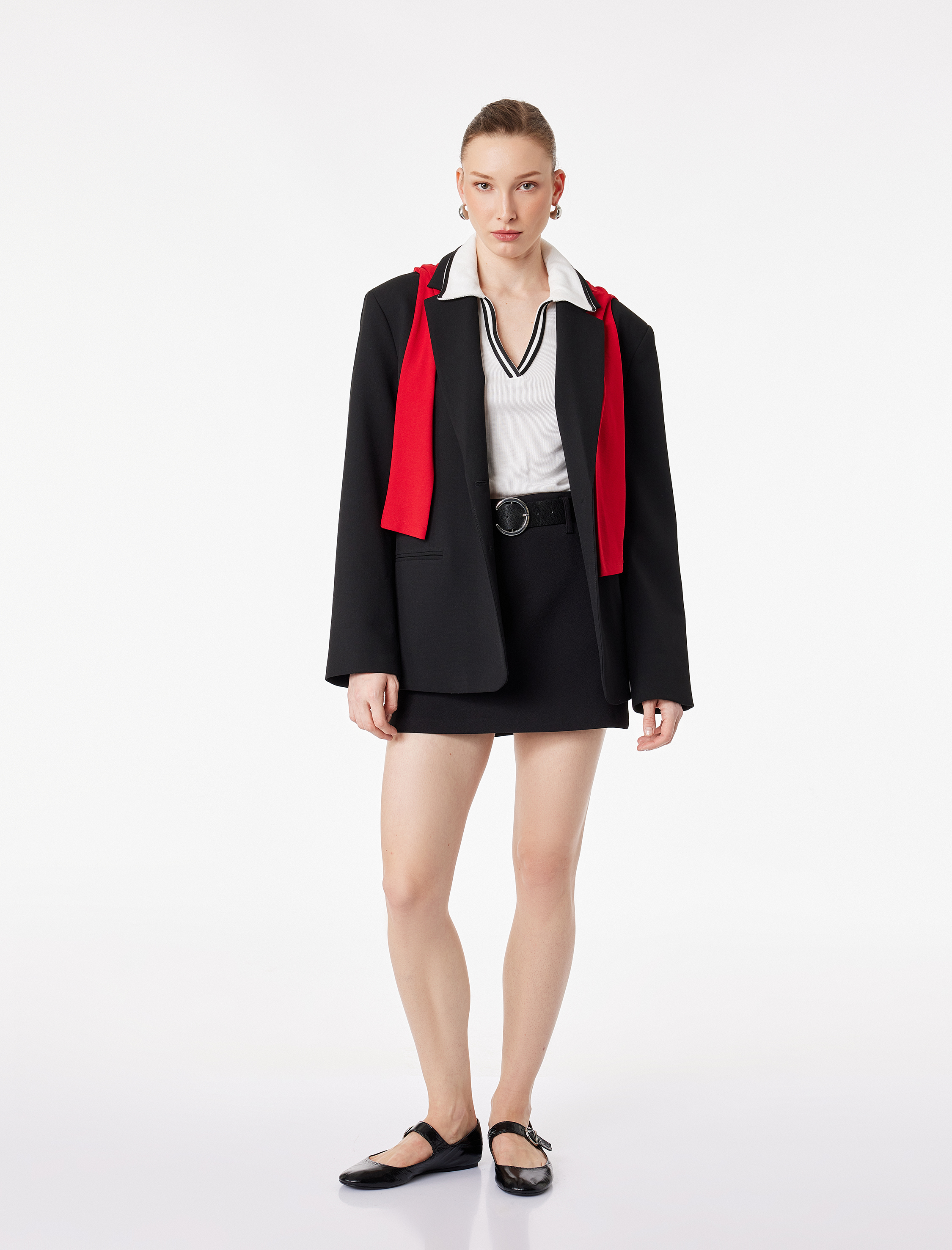   Slim Fit A Kesim Kemerli Şortlu Mini Etek