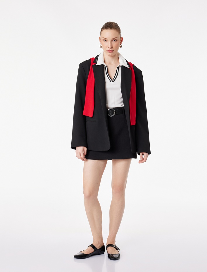  Slim Fit A Kesim Kemerli Şortlu Mini Etek