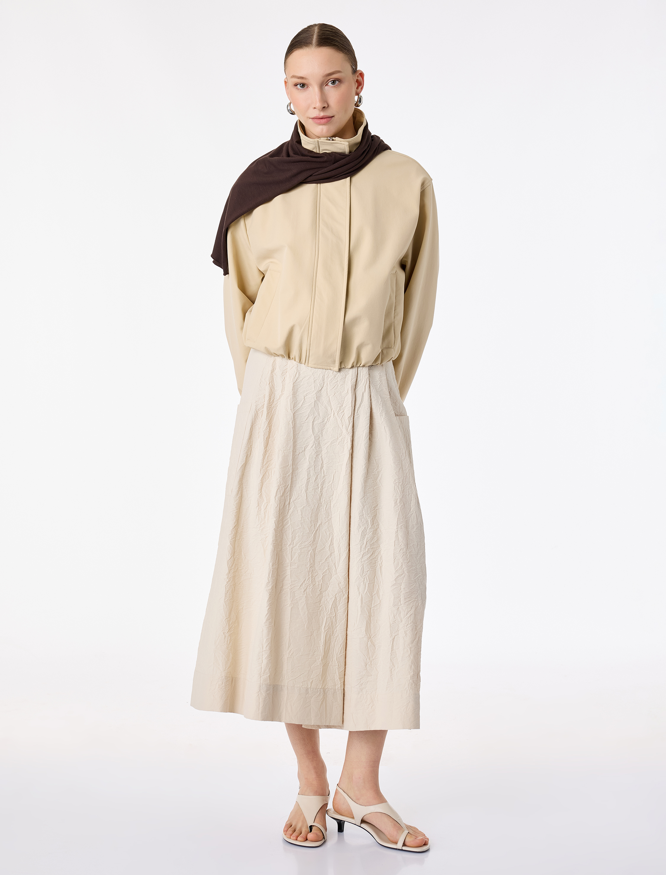   Cepli Pile Detaylı Dokulu Etek Pantolon