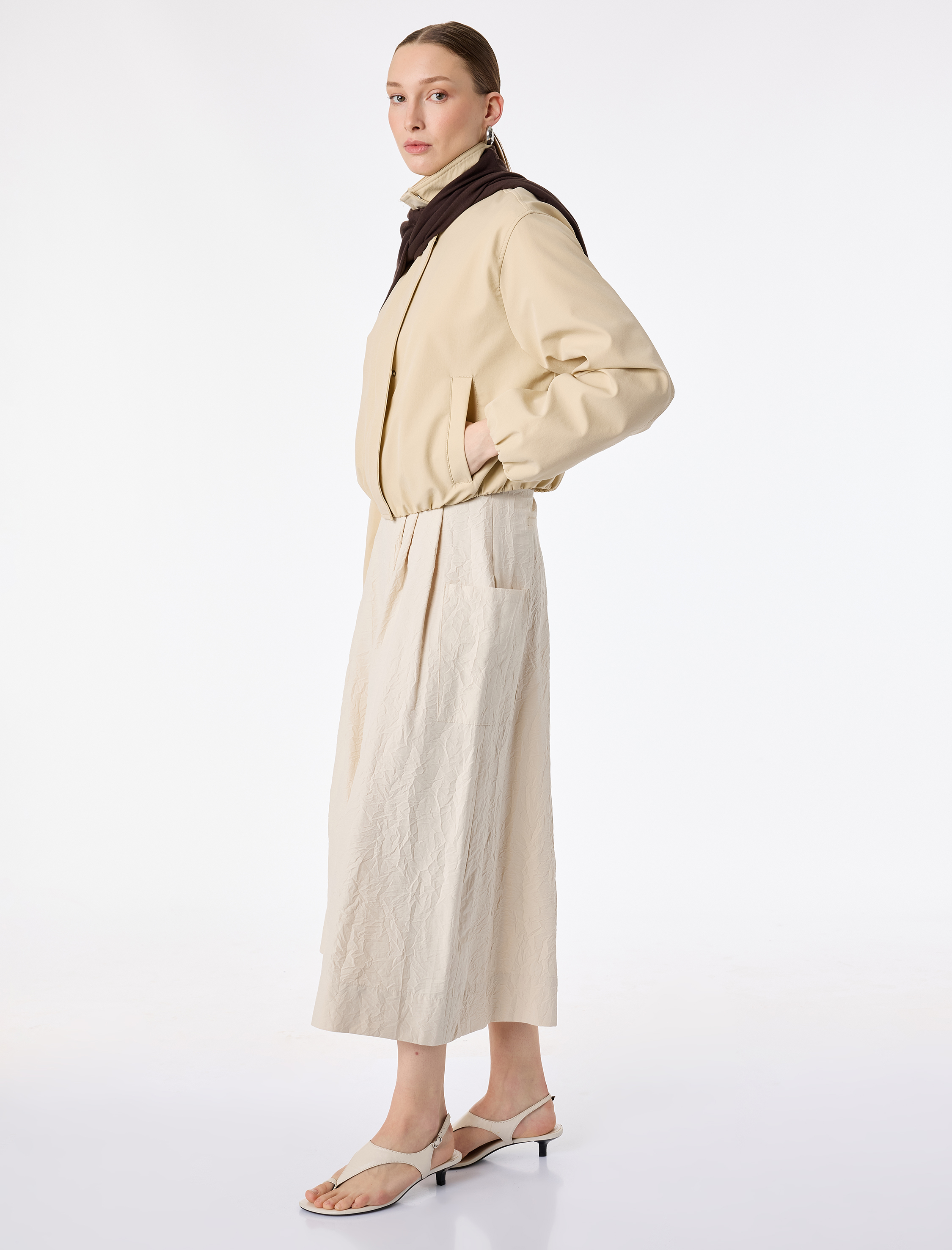   Cepli Pile Detaylı Dokulu Etek Pantolon