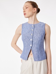 Regular Fit Düğmeli Bisiklet Yaka Kolsuz Yelek