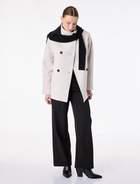 Uzun Kollu Düğmeli Cepli Dik Huni Yaka Kaşe Kaban