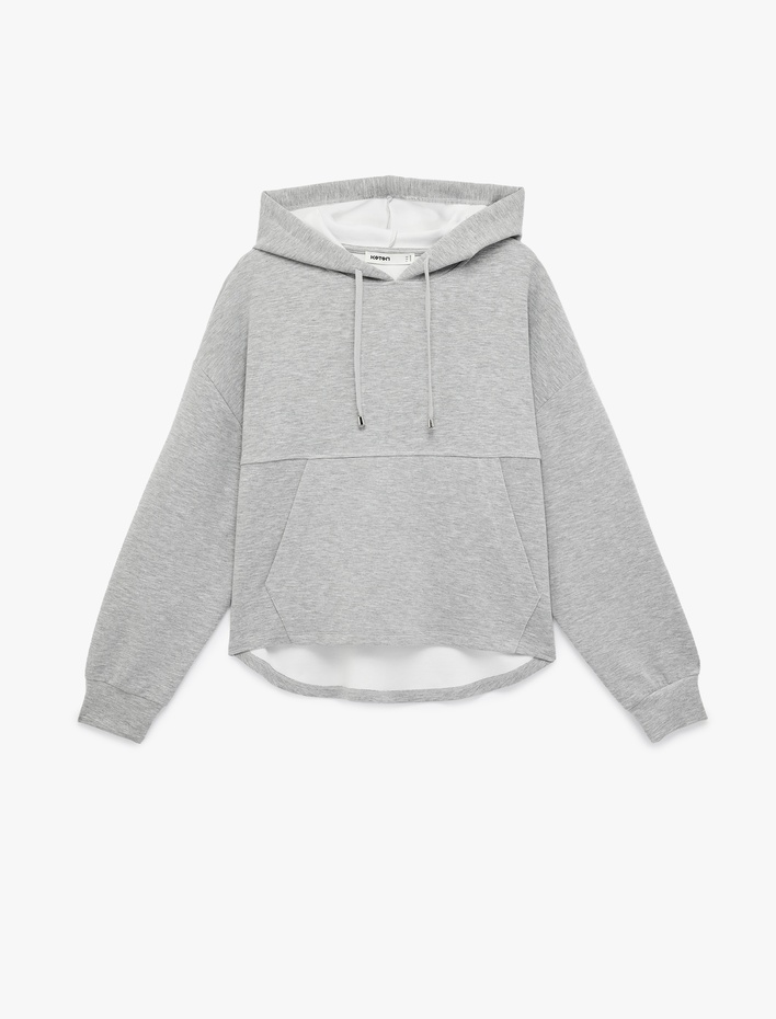 Uzun Kollu Cepli Modal Kumaş Kapüşonlu Sweatshirt