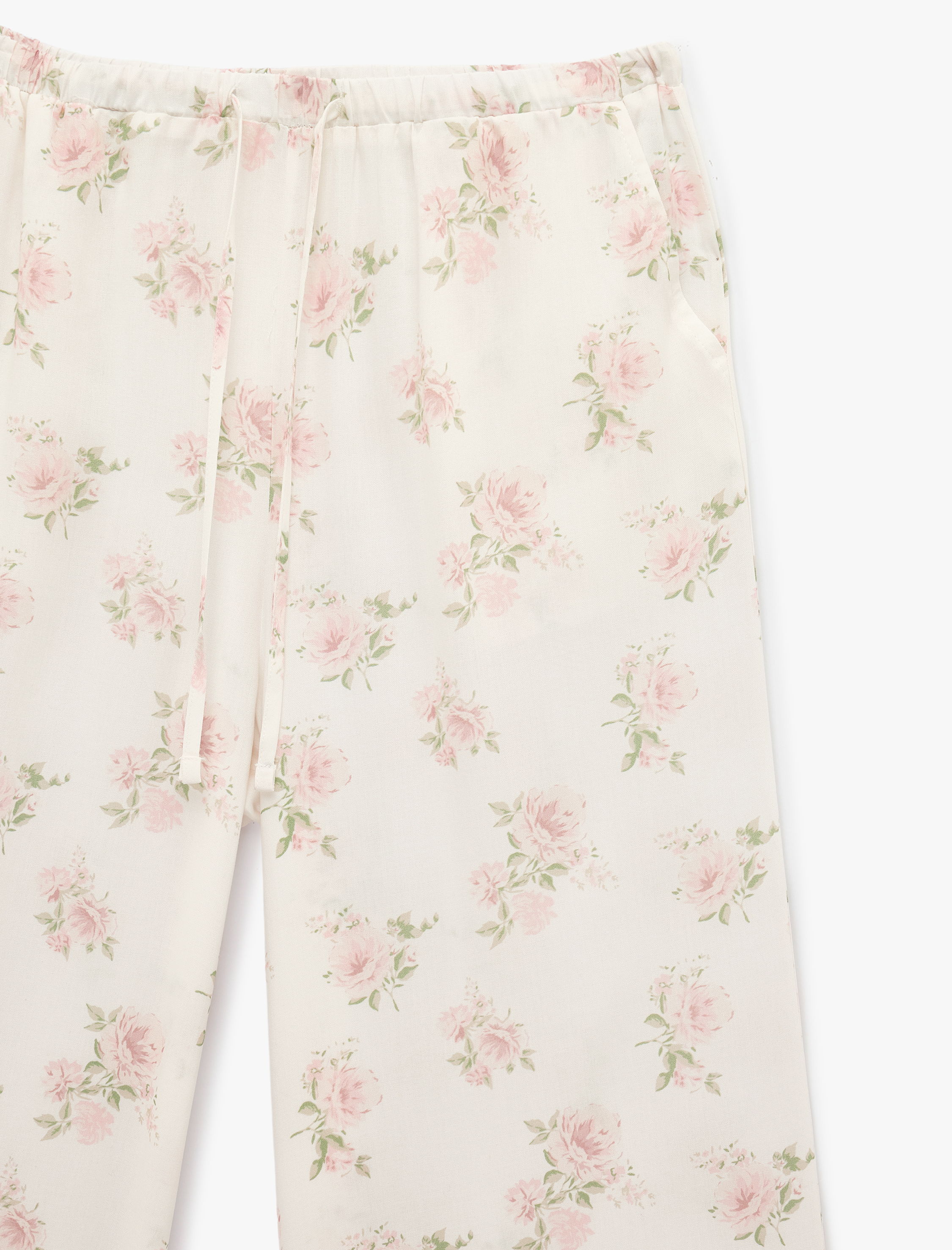   Beli Lastikli Cepli Çiçek Desenli Viskon Pijama Altı