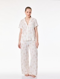 Beli Lastikli Cepli Çiçek Desenli Viskon Pijama Altı