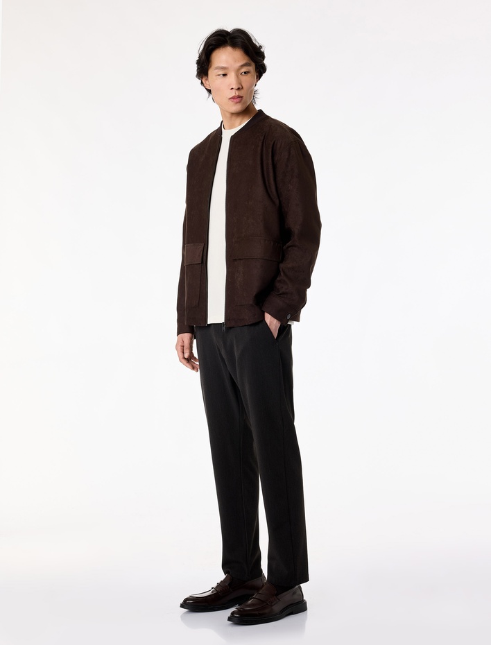  Regular Fit Düğmeli Cepli Viskon Karışımlı Kumaş Pantolon