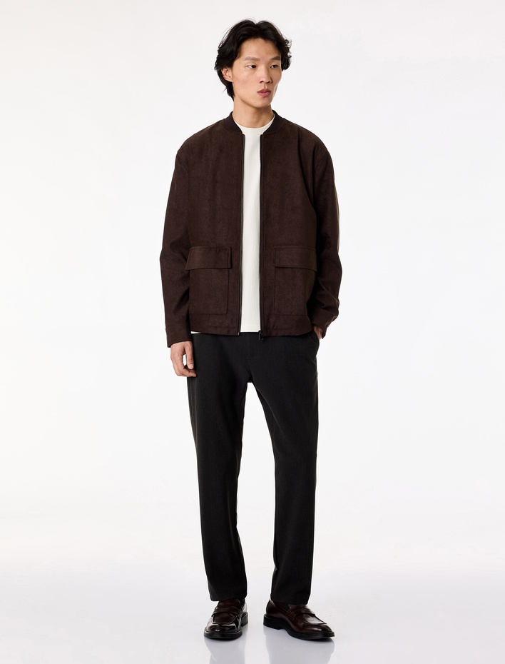  Regular Fit Düğmeli Cepli Viskon Karışımlı Kumaş Pantolon