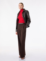 Pile Detaylı Cepli Kemerli Geniş Paça Palazzo Pantolon