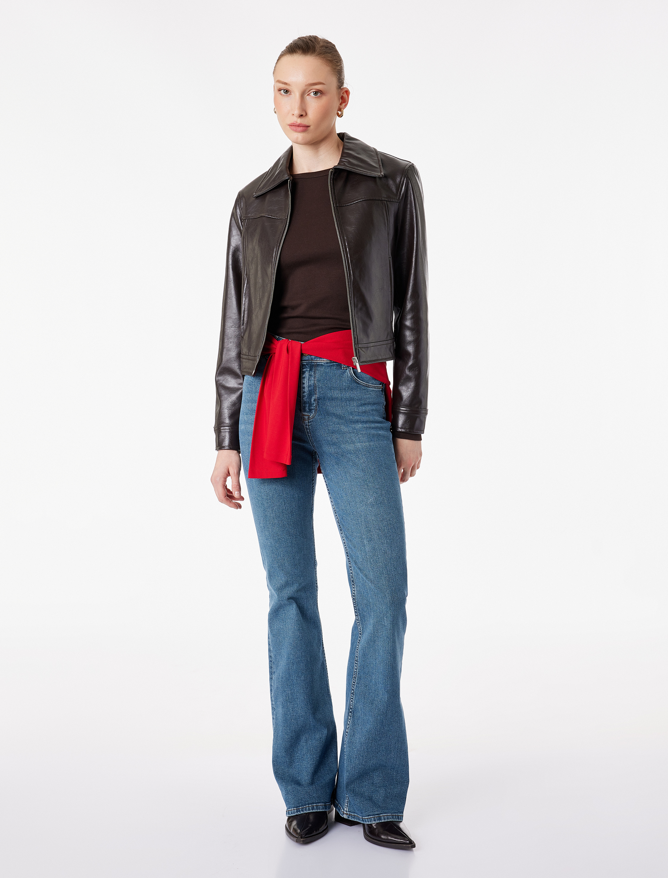   Pamuklu Dar Kalıp Düğmeli İspanyol Paça Denim Pantolon - Flare Jeans