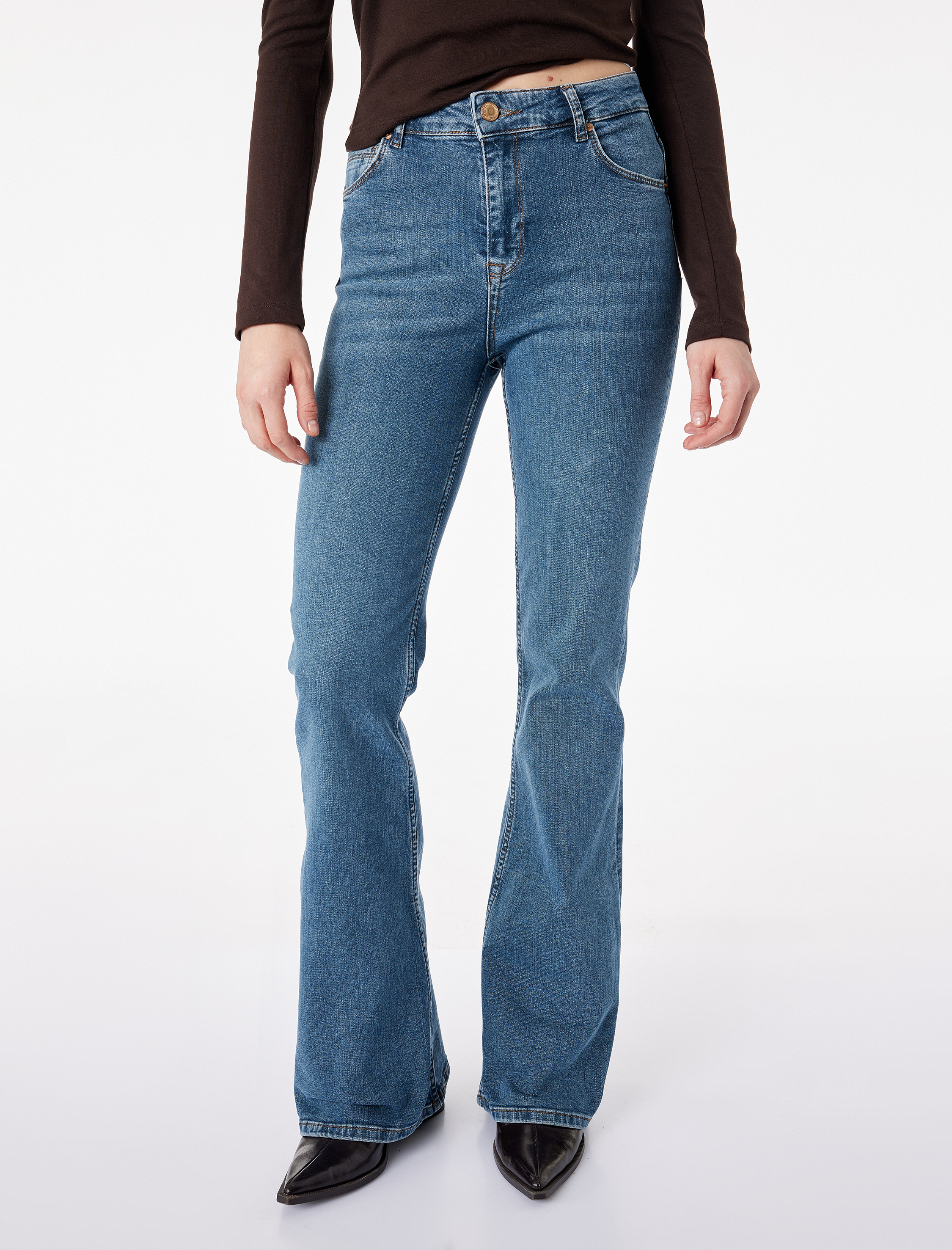   Pamuklu Dar Kalıp Düğmeli İspanyol Paça Denim Pantolon - Flare Jeans