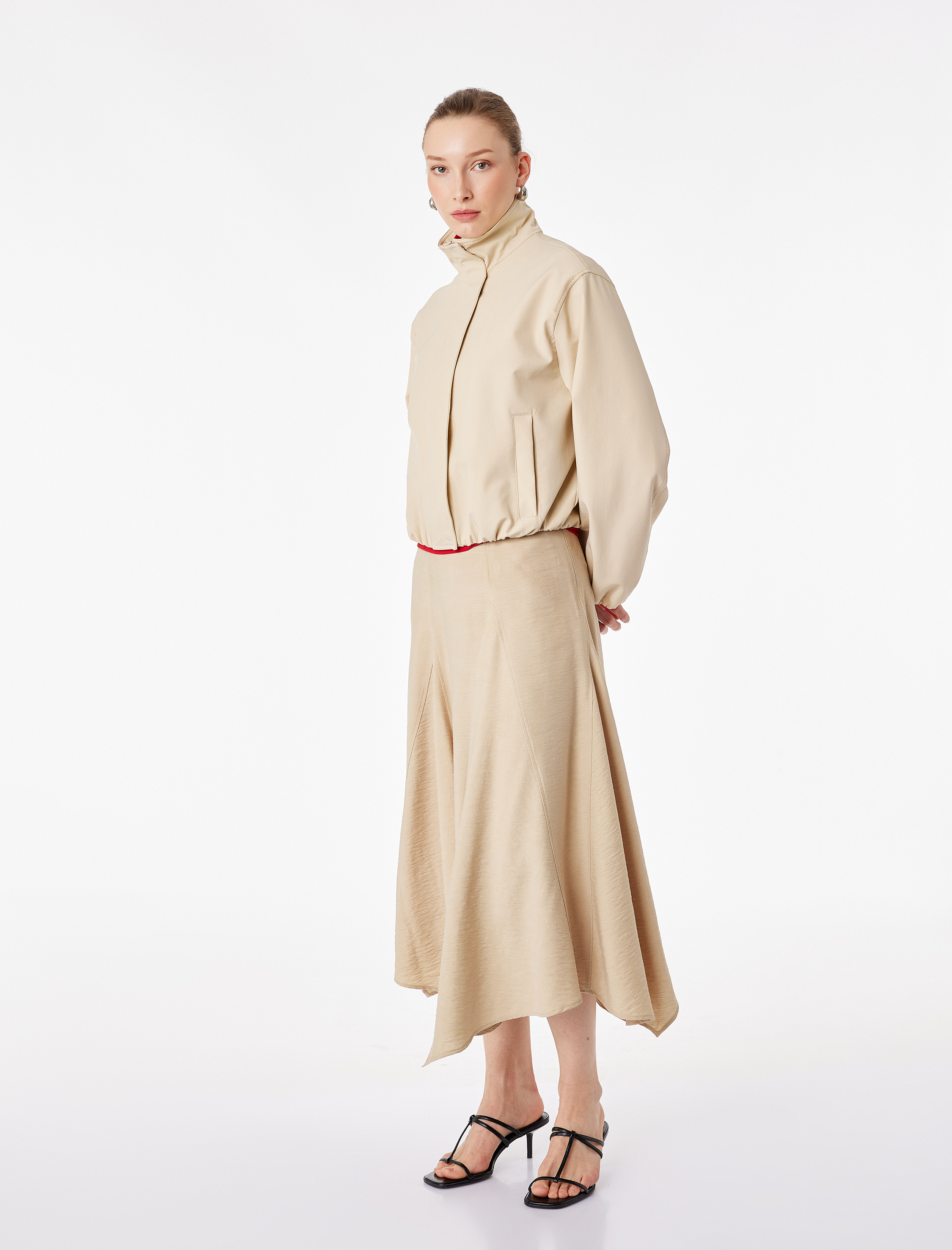   Viskon Kumaş Rahat Kalıp Asimetrik Kesim Midi Kloş Etek