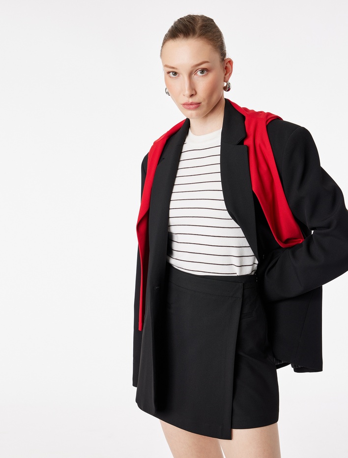  Yüksek Bel Cep Detaylı Viskon Karışımlı Mini Şort Etek