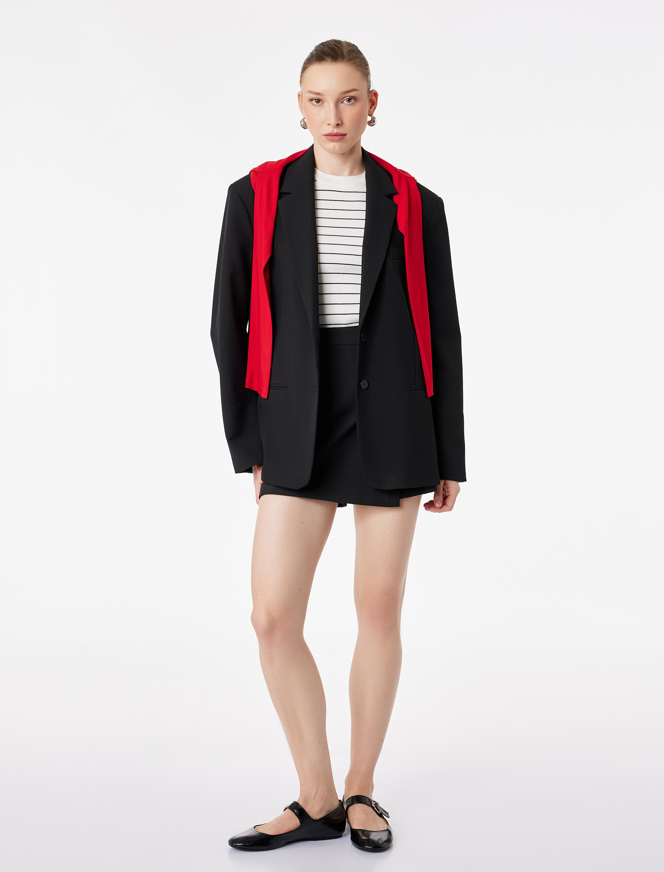   Yüksek Bel Cep Detaylı Viskon Karışımlı Mini Şort Etek