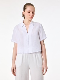 Keten Görünümlü Klasik Yaka Kısa Kollu Gömlek