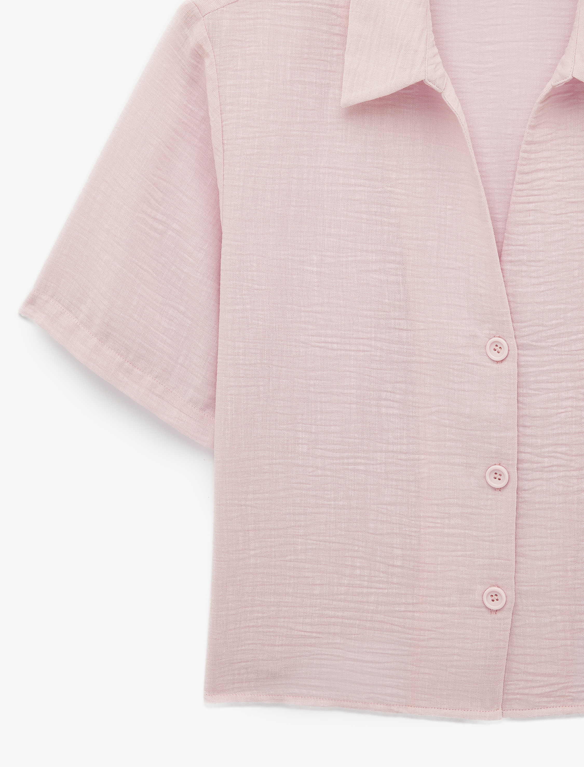   Keten Görünümlü Klasik Yaka Kısa Kollu Gömlek