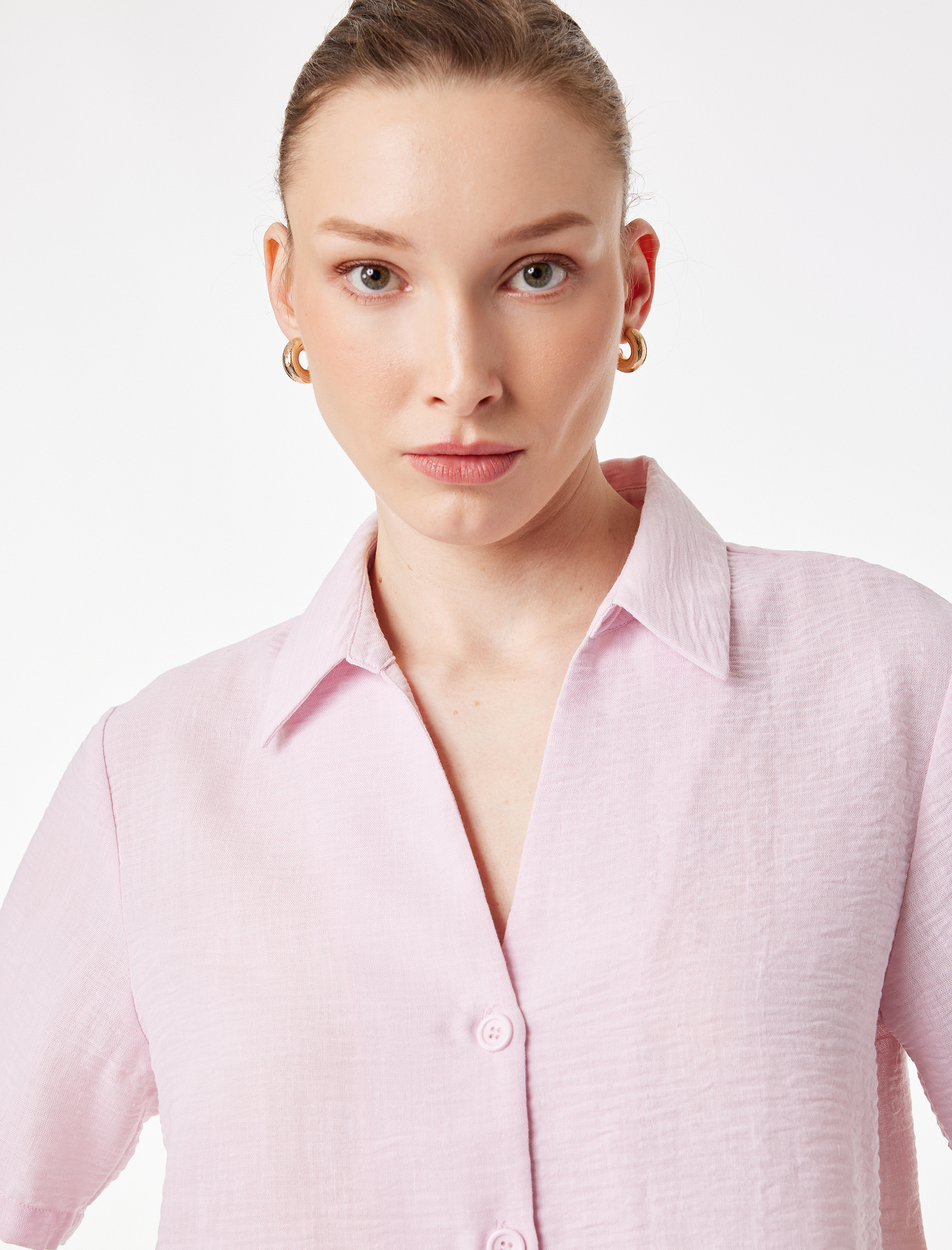   Keten Görünümlü Klasik Yaka Kısa Kollu Gömlek