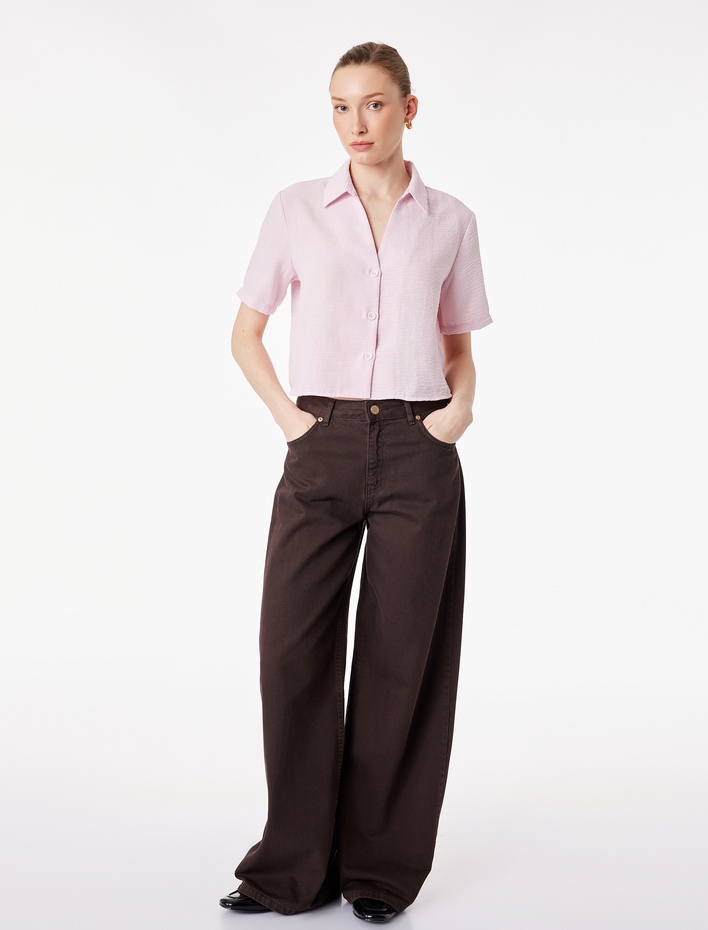  Keten Görünümlü Klasik Yaka Kısa Kollu Gömlek