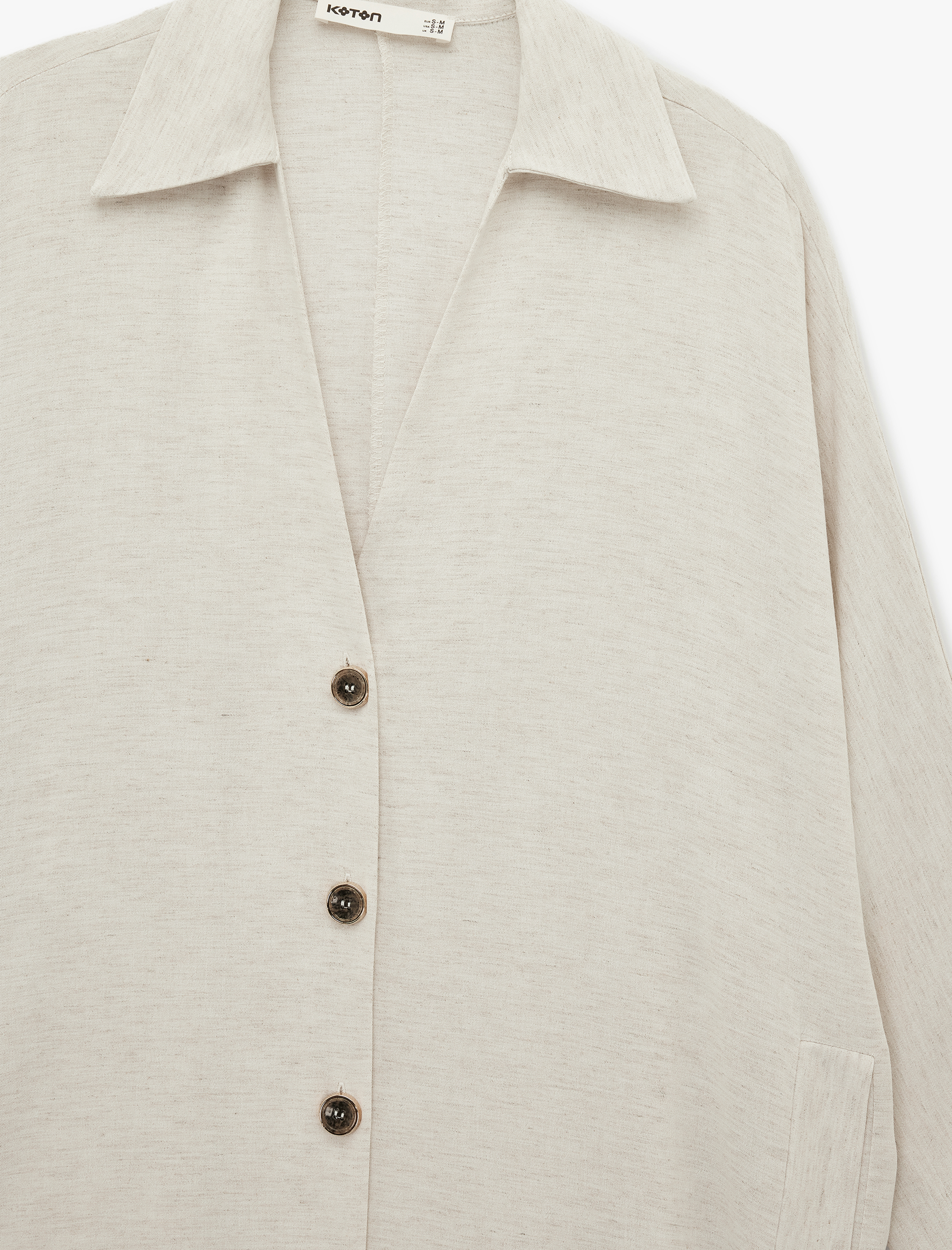   Viskon Keten Karışımlı Rahat Kalıp Uzun Kollu Cepli Düğmeli Gömlek Elbise