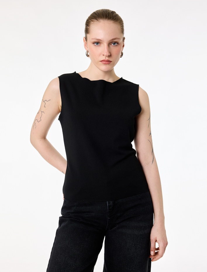  Krep Scuba Slim Fit Bisiklet Yaka Kolsuz Bluz